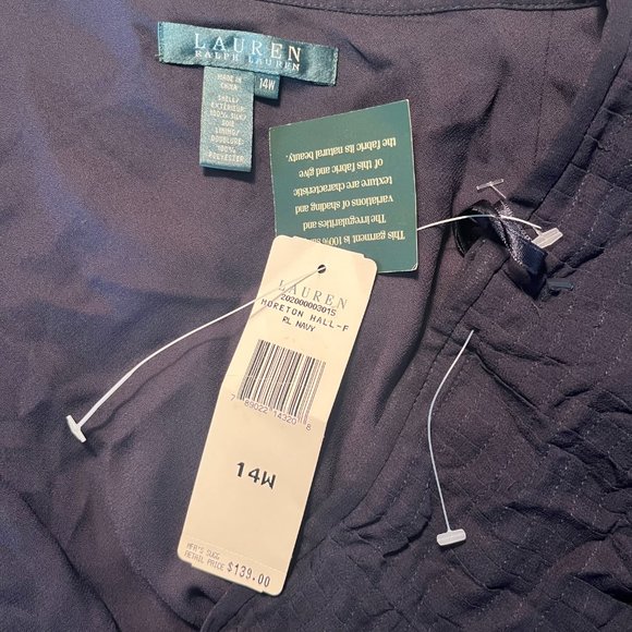 New Lauren Ralph Lauren Silk Pleated Midi Skirt Size 14w Navy Blue - Picture 2 of 3